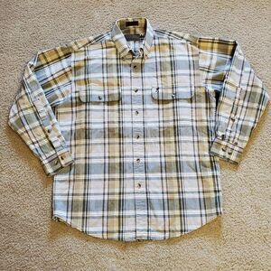 Browning Mens Sz Large Shirt Long Sleeve Plaid Button Front Shirt Beige